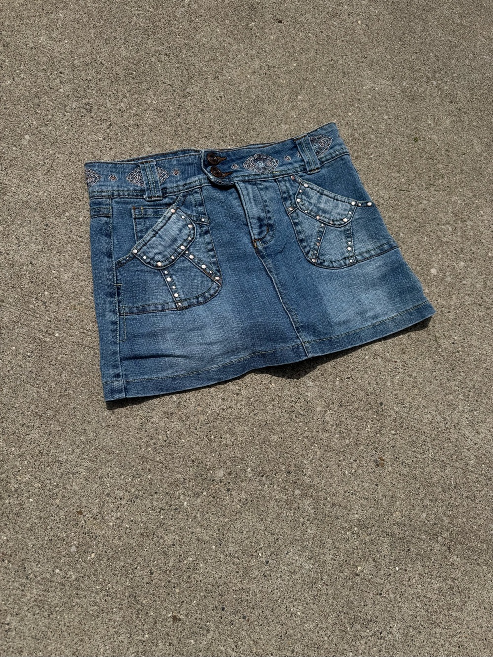 Xhilaration Blue Denim Mini Skirt with Stud Accents